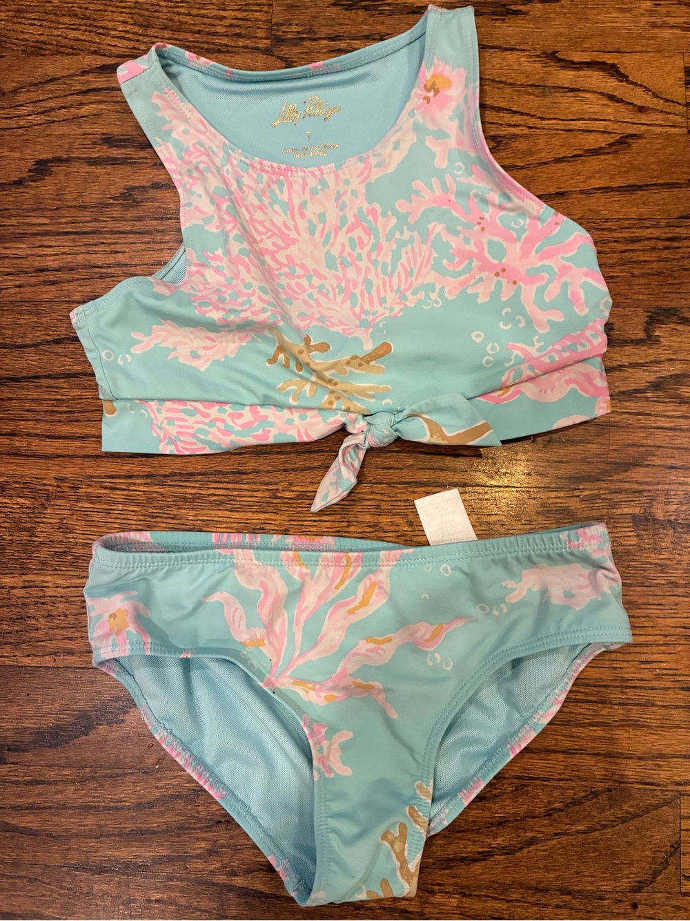 Lilly Pulitzer Aqua, Pink & Gold Coral Kids Two-Piece Swim Set